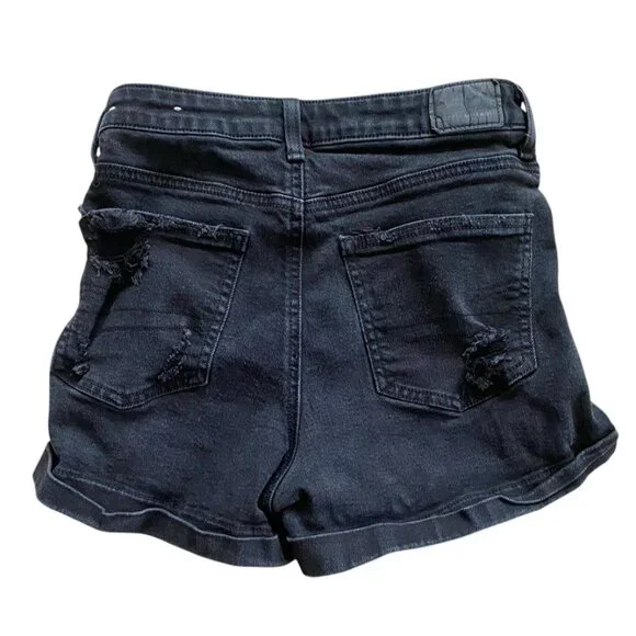 American Eagle Womens Mom Short Distressed Faded Black Cuffed Size 2 Stretch - Picture 3 of 8